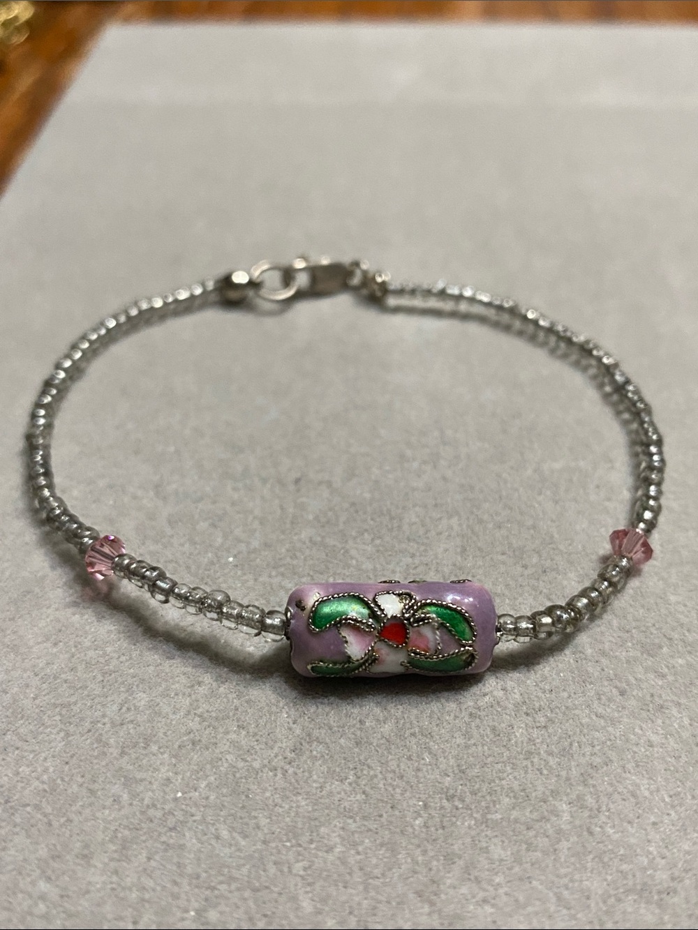 Sterling Silver Beaded Bracelet with Lavender Cloisonné